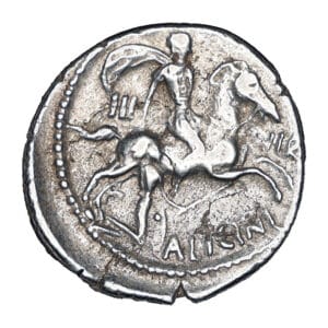 Alternative view of A. Licinius Nerva. AR Denarius - Horseman Dragging Warrior